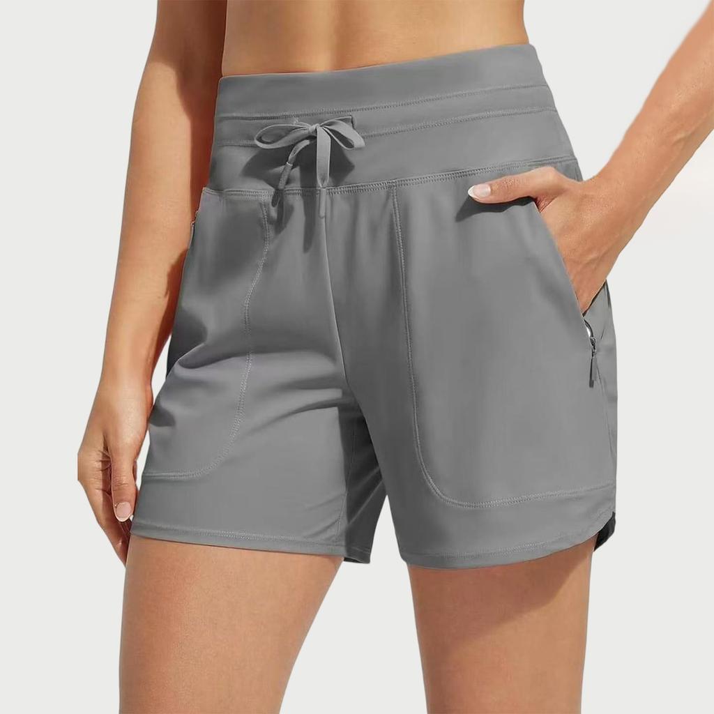 Women's Summer Loose Casual Solid Color Sports Shorts High Waisted Running Shorts With Pockets