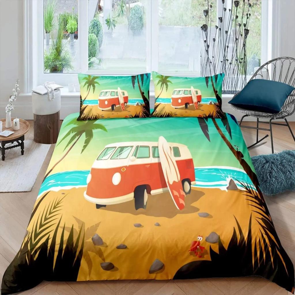 Surf Duvet Cover Set Beach Printed Hawaii Vacation Bedding Set for Adult Women Girl Tropical Botanical Polyester Comforter Cover