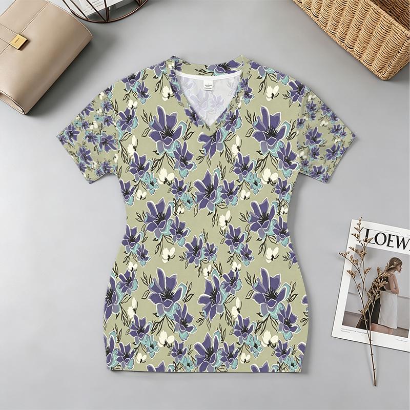 Women's Short Sleeve V-Neck Bodycon Mini Dress - Soft & Comfy, Fresh Style, Versatile for Beach Vacation, Daily Casual & Night Market Outfits