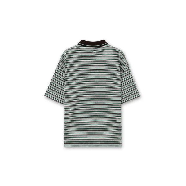 [wooyoungmi] Green Ribbed Stripe Polo T-shirt W261TS31761F
