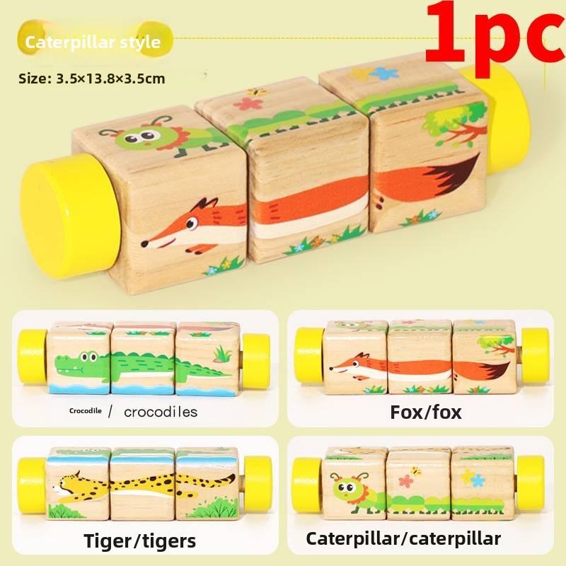 Wooden Baby Toddler Rotating Puzzle Animal Recognition Educational Toy For Early Learning