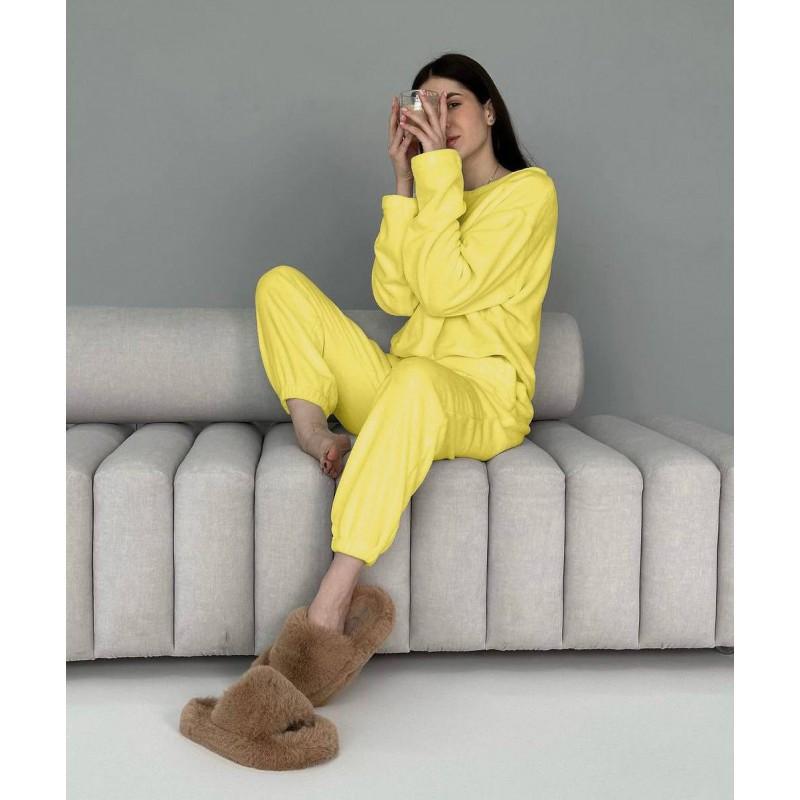 Ins Style Women's Clothing Hit Pure Color Thick Velvet Warm Long-sleeved Top Trouser Set
