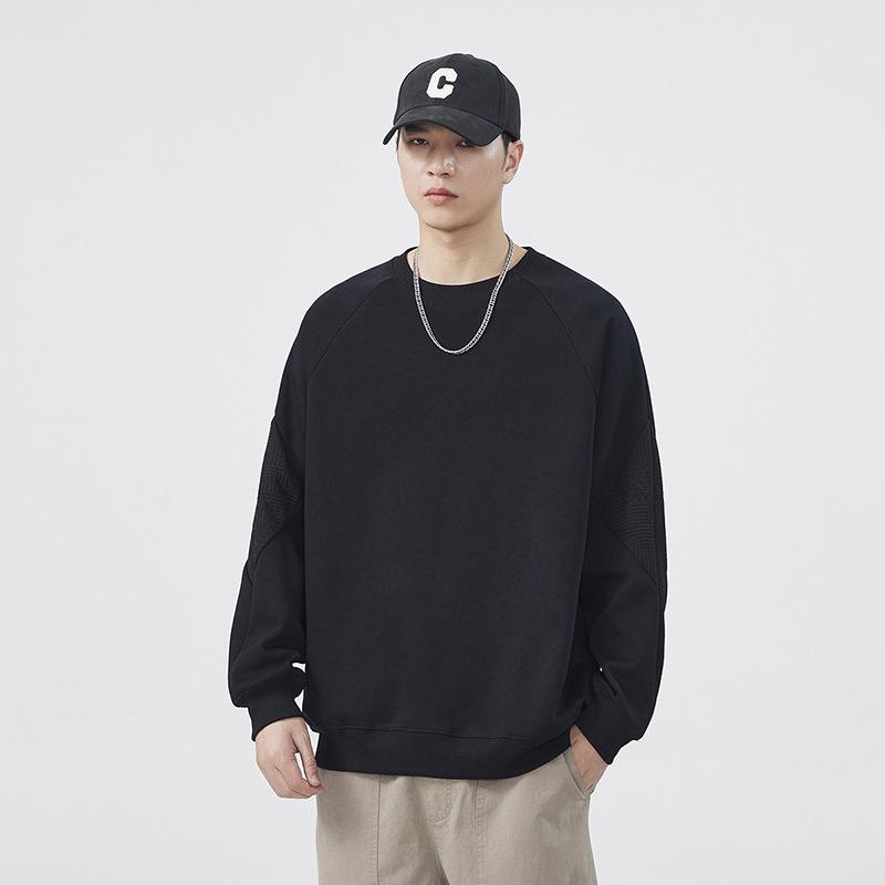 

Autumn and winter heavy solid color round neck sweatshirt long-sleeved men s white solid color loose round neck inner bottoming shirt trendy top 3XL