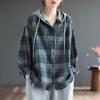 Autumn Japanese and Korean Single-breasted Plaid Brushed Long-sleeved Shirt Women's Casual Large Size Casual Hooded Shirt
