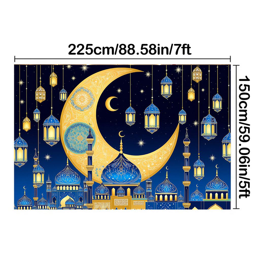 Photo Backdrop Blue Eid Al-Adha Backdrop Ramadan Mubarak Islamic Muslim Festival Background for Studio Photography,Party,Event Supplies