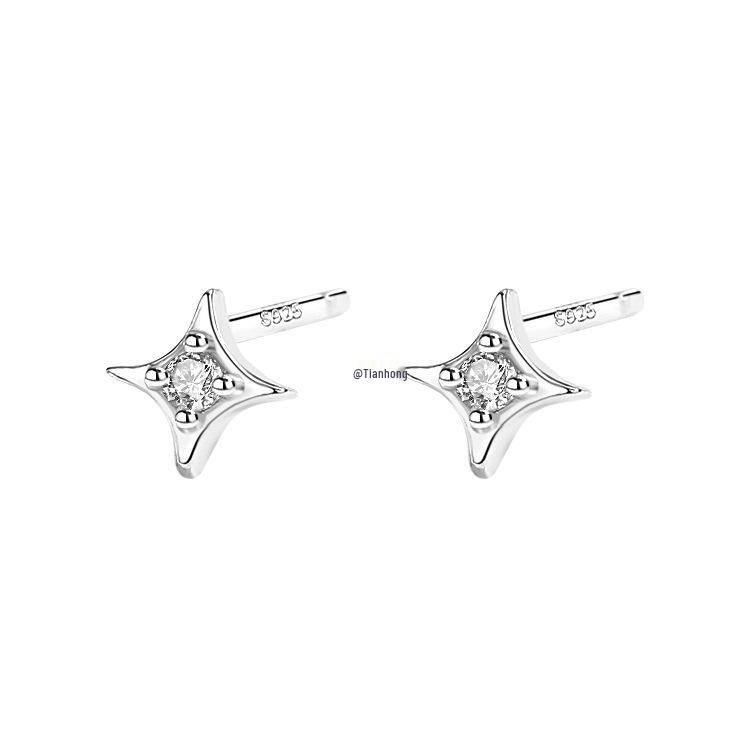 925 Sterling Silver Star Cubic Zirconia Earrings for Women - Comfortable for Sleeping, Perfect Student Accessory.