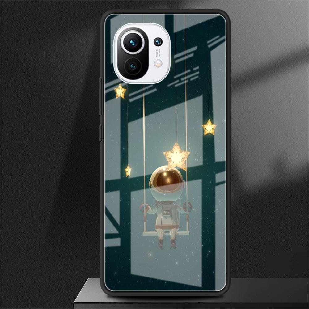 Glass Case For Xiaomi Poco X3 NFC 11 Lite 11T F3 M3 For Redmi Note 11 10 9 8 Pro 10S 9S 9A 9C Phone Cover Astronaut Spaceship