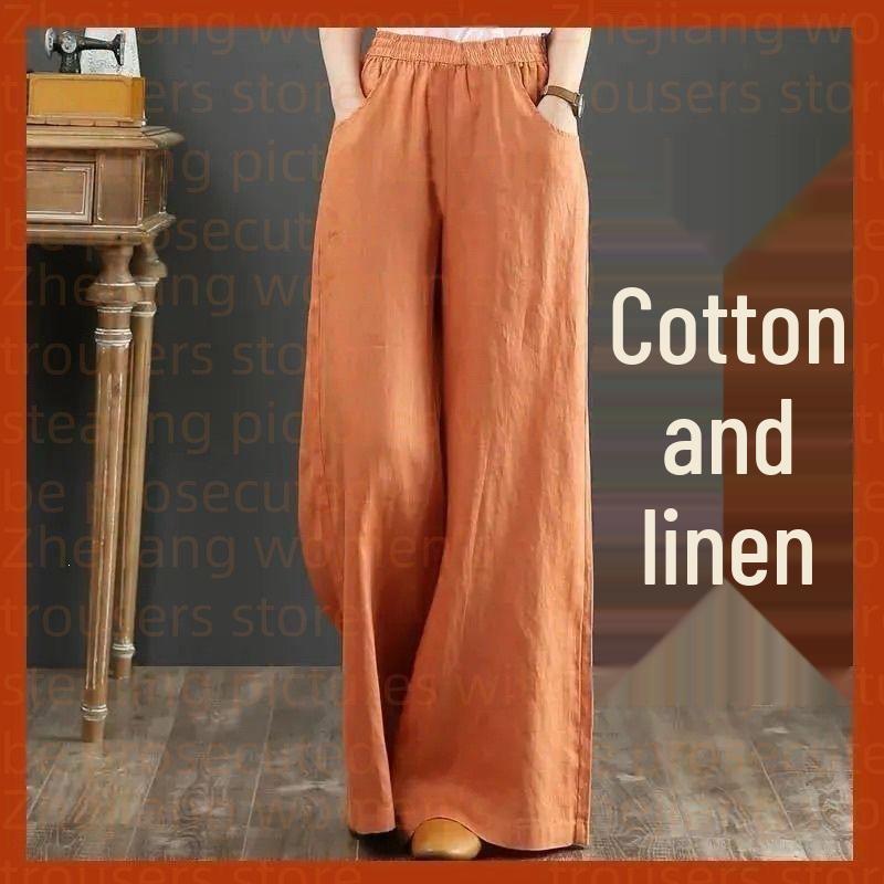 Pantaloni Larghi in Cotone e Lino Taglie Forti da Donna - Vita Elastica, Coulisse, Vestibilità Ampia per Primavera/Estate