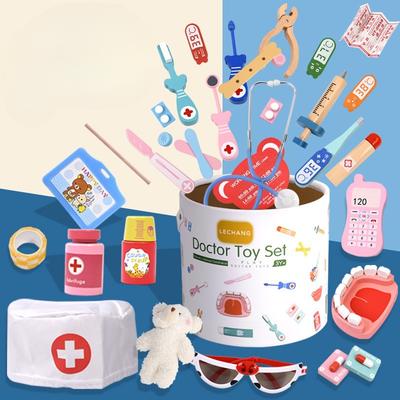 Fass Kinder-Simulations-Arztspielzeug-Set, Junge Arzt Mädchen Krankenschwester Spritze Stethoskop Holzgeschenk