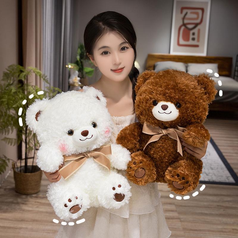 Teddy Bear Plush Toy Bear Doll Bow Tie Silly Bear Doll Sleeping Pillow Gift Girl Doll on Bed Doll