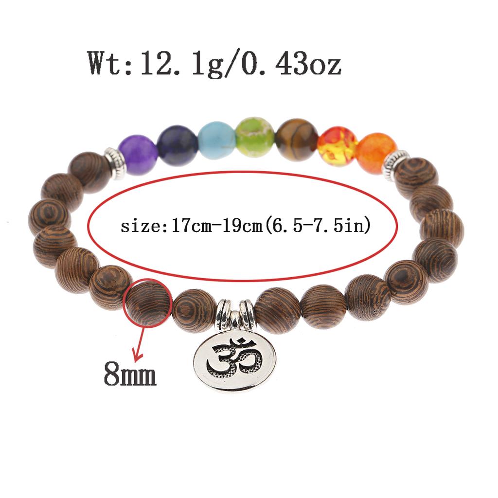 Natural Wood Beads Bracelet Women Men Yoga Meditation Prayer Om Pendant Wooden Jewelry Classic Sliver