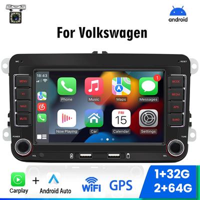 2Din autorádio Android pro Volkswagen Golf 5 6 Polo Passat B6 B7 CC Škoda Jetta Univerzální Multimediální Carplay Wifi GPS Navigace