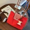 New Korean Large-capacity Red Shoulder Portable Plaid Canvas Bag Versatile Student Commuter Leisure Tote Bag Women