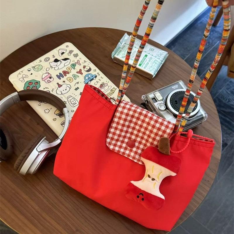 New Korean Large-capacity Red Shoulder Portable Plaid Canvas Bag Versatile Student Commuter Leisure Tote Bag Women