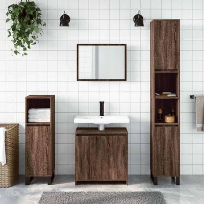 2 Piece Bathroom Furniture Set Brown Oak Effect Particleboard