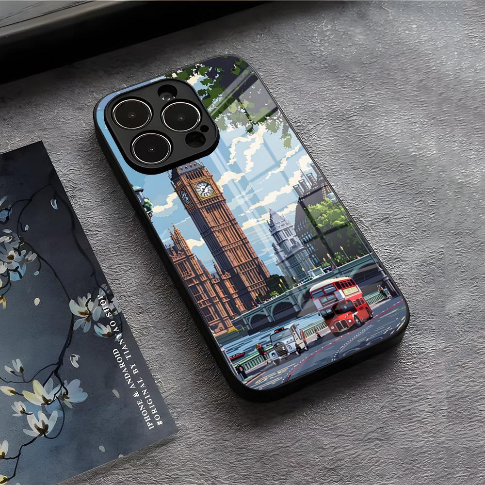 

London Big Ben Phone Case For IPhone 17 Air 16 E Pro Max 15 14 13 Mini 12 Pro 11 Max Plus Black Glass Cover iPhone17 Pro
