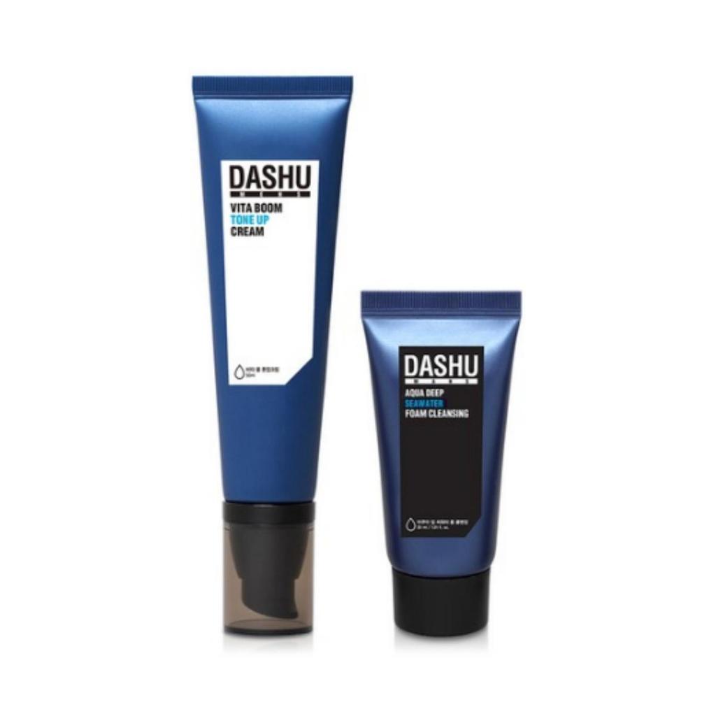 Dashu Men’s Vita Boom Tone-Up Cream 50 mL + Aqua Deep Seawater Foam Cleansing 30 mL — White, Quantity: 1