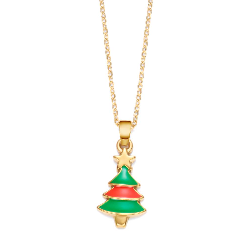 Stainless Steel Christmas Tree Pendant Necklaces for Women Colorful Snowflake Santa Candy Cane Necklaces Waterproof Jewelry
