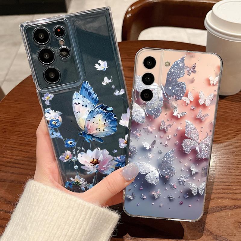 Clear Flowers Pattern Phone Case For Samsung Galaxy S26 S25 S24 S23 Ultra S22 Plus S24 S21 FE S25 Edge Shockproof TPU Soft Cover