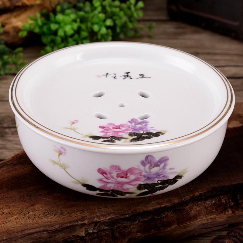 6-Inch Round Blue and White Porcelain Mini Kung Fu Tea Tray Set