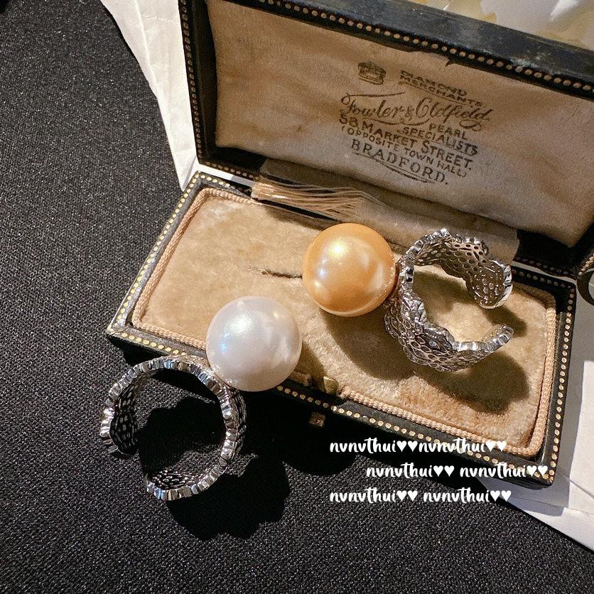 Lace Beehive Jewel Pearl Ring, Tahiti, Deep Sea Bead Lace Hollow Zircon Court Pearl Ring