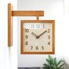 Wall Clock Simple Silent Square Double Sided Clock Wooden Decorative Corner Clock for Living Room