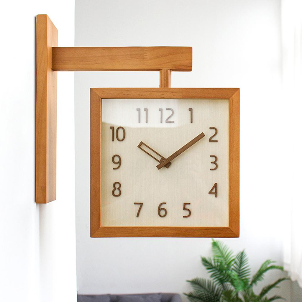 Wall Clock Simple Silent Square Double Sided Clock Wooden Decorative Corner Clock for Living Room