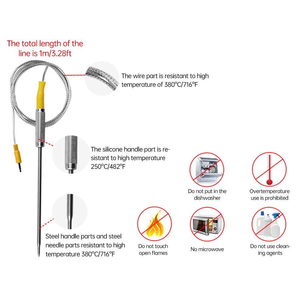 Kabelloses Fleischthermometer, LCD, digitales Grillthermometer mit Alarm, 6 Sonden, magnetisch, 164 Fuß BT