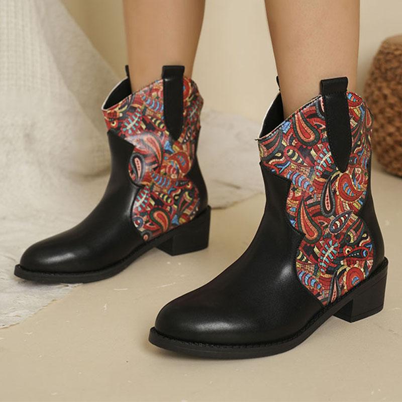 Mode Trend Patchwork Schlangenmuster Damenstiefel PU Leder Schlupfstiefeletten Neu 2024 Herbst Winter Damen Kurze Stiefel
