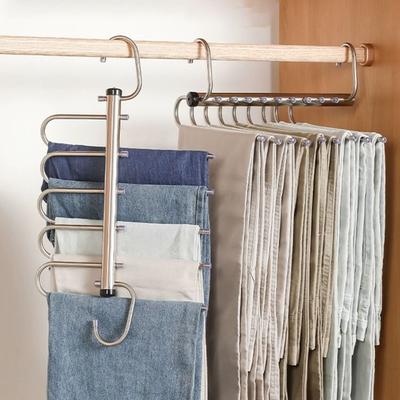 Stainless Steel Multi-layer Hanger Rotatable Trouser Hangers Folding Magic Pants Hangers  Jeans