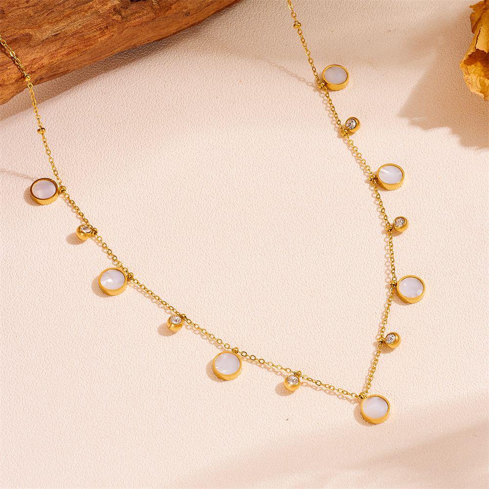 Elegant Women s Titanium Steel Necklace with White Mother-of-Pearl Round Setting