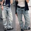 Summer and autumn fashion American street style straight ripped jeans men's trendy brand retro ink-splashing trousers three-dimensional tailoring