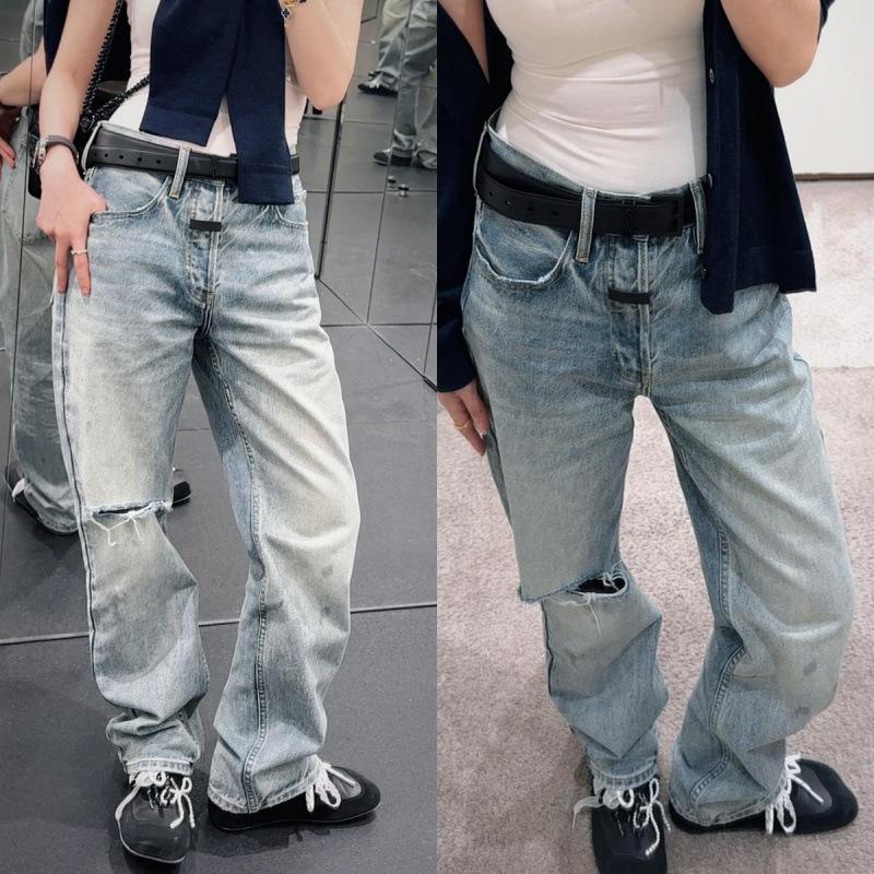 Summer and autumn fashion American street style straight ripped jeans men's trendy brand retro ink-splashing trousers three-dimensional tailoring