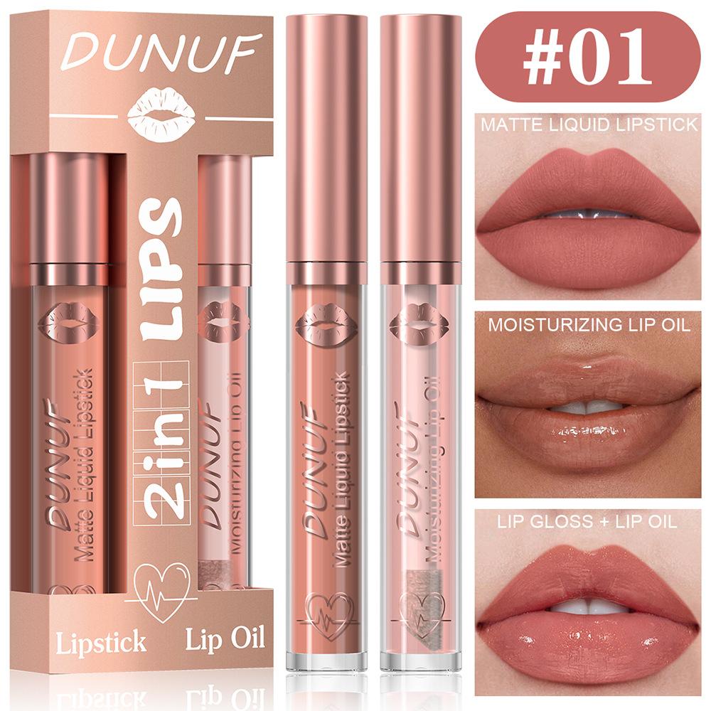 2 in 1 Lip Gloss Set Lip Oil Make-up for Women Waterproof Long Lasting Cosmetics Korean Makeup Sexy Red Matte Lipstick Lip Tint