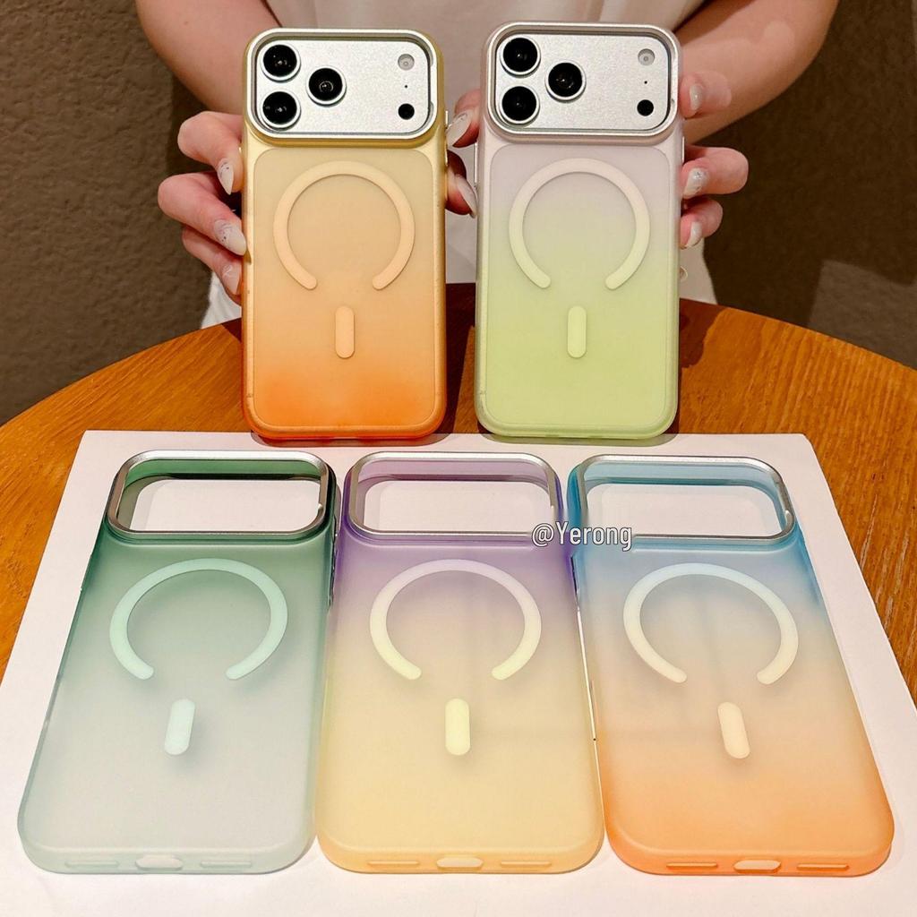 iPhone 17 Pro Max Gradient Magnetic Skin-Feel Matte Protective Case with Metal Frame