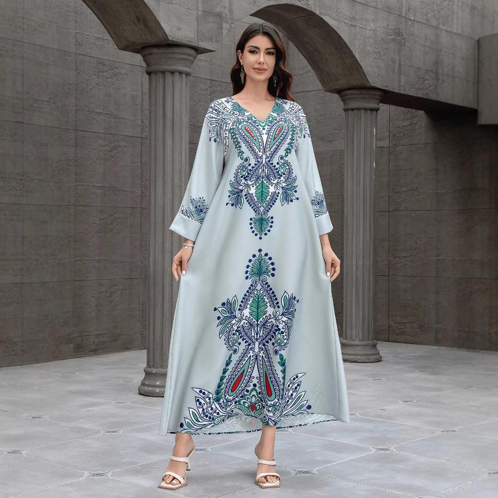 SW0827 Middle Eastern Beaded Abaya: Elegant Cross-Border Muslim Women's Long Robe Dress