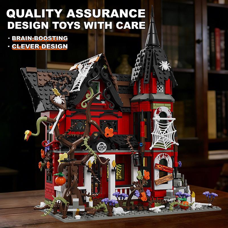 Halloween Gothic Horror House Building Blocks Pumpkin Spider Tombstone Decor, Spooky Horror Construction Bricks DIY Puzzle Toy