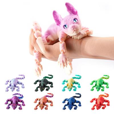 3D Printed Hairless Cat Figurine Movable Joints Sphynx Cat Figure Articulated Animal Model Toy