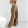 Vintage Style High-waisted Drape Trousers Women Design Sense Side Lacing Fluttering Casual Straight Wide Leg Pants