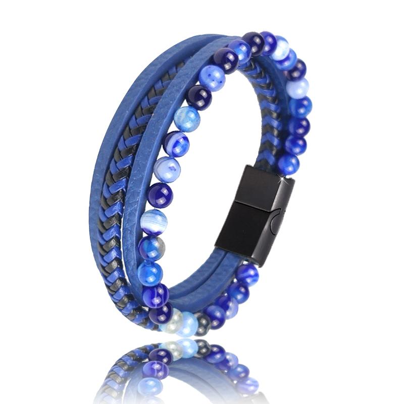 

Boho Jewelry Beads Leather Charm Bracelet for Men Women Stainless Steel Natural Stone Rosary love Bracelet Bangle Gift Wholesal 22cm