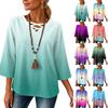 Women's V-Neck Loose Fit Three-Quarter Sleeve Print T-Shirt Top