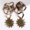 Vintage Bohemian Style Necklace Featuring 8mm Natural Stone and Glass Beads Unique Sun Pendant Neckchain for Women
