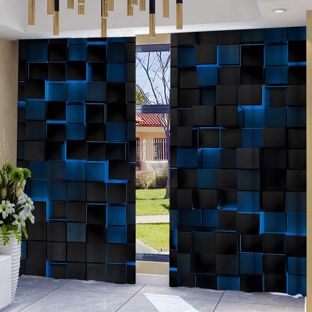 Home Space Lattice Curtains Landscape Background Kitchen Coffee Shop Living Room Curtain For Area Made Of Polyester With Pole Pocket