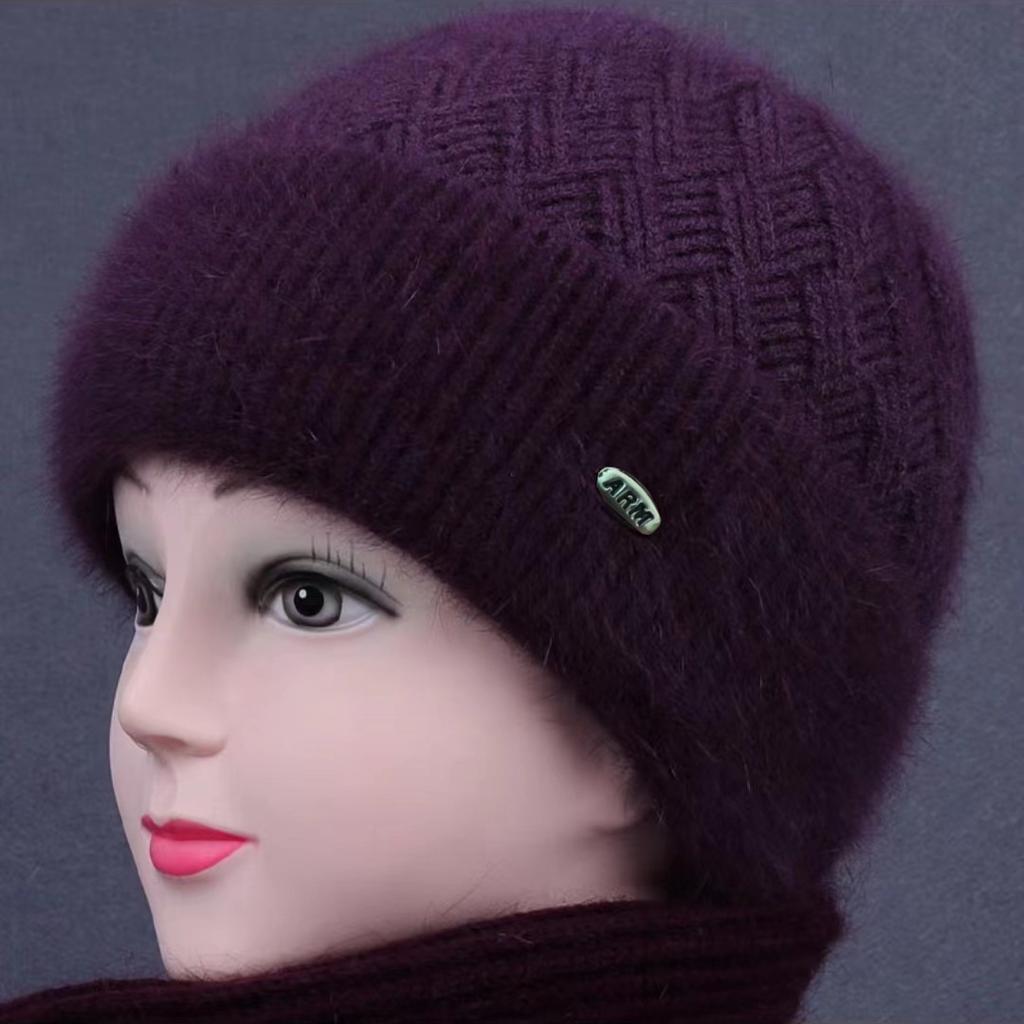 Winter New Middle Aged and Elderly Women's Velvet Thickened Old Lady's Woolen Hat To Keep Warm and Ear Protecting Knitted Hat