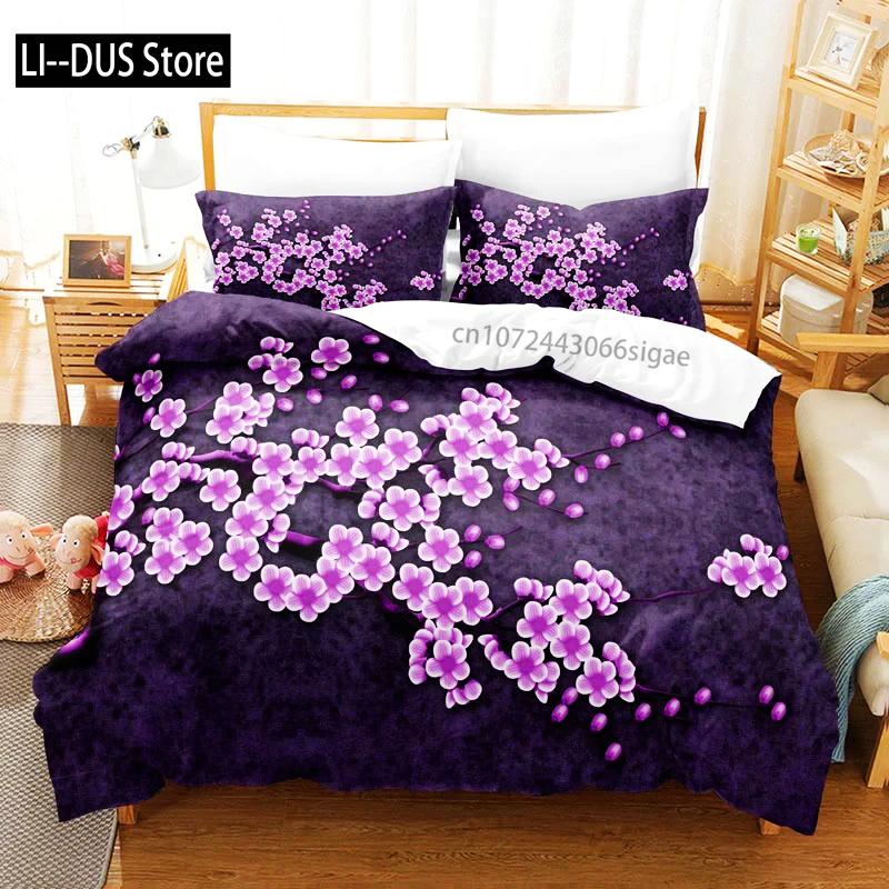 Purple Bedding Set Duvet Cover Bed Quilt Pillow Case 3D Comforter Lavender Butterfly Double Full King Queen Twin Single 2/3PCS