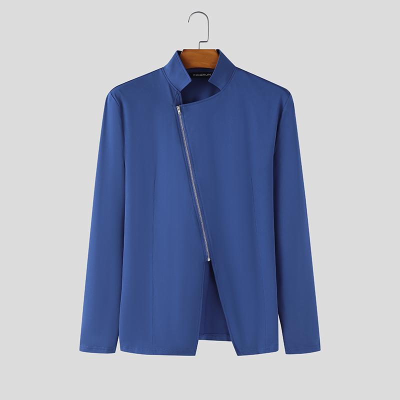 INCERUN Magliette Casual da Uomo con Collo Stretto, Manica Lunga, Zip Laterale, Vestibilità Aderente