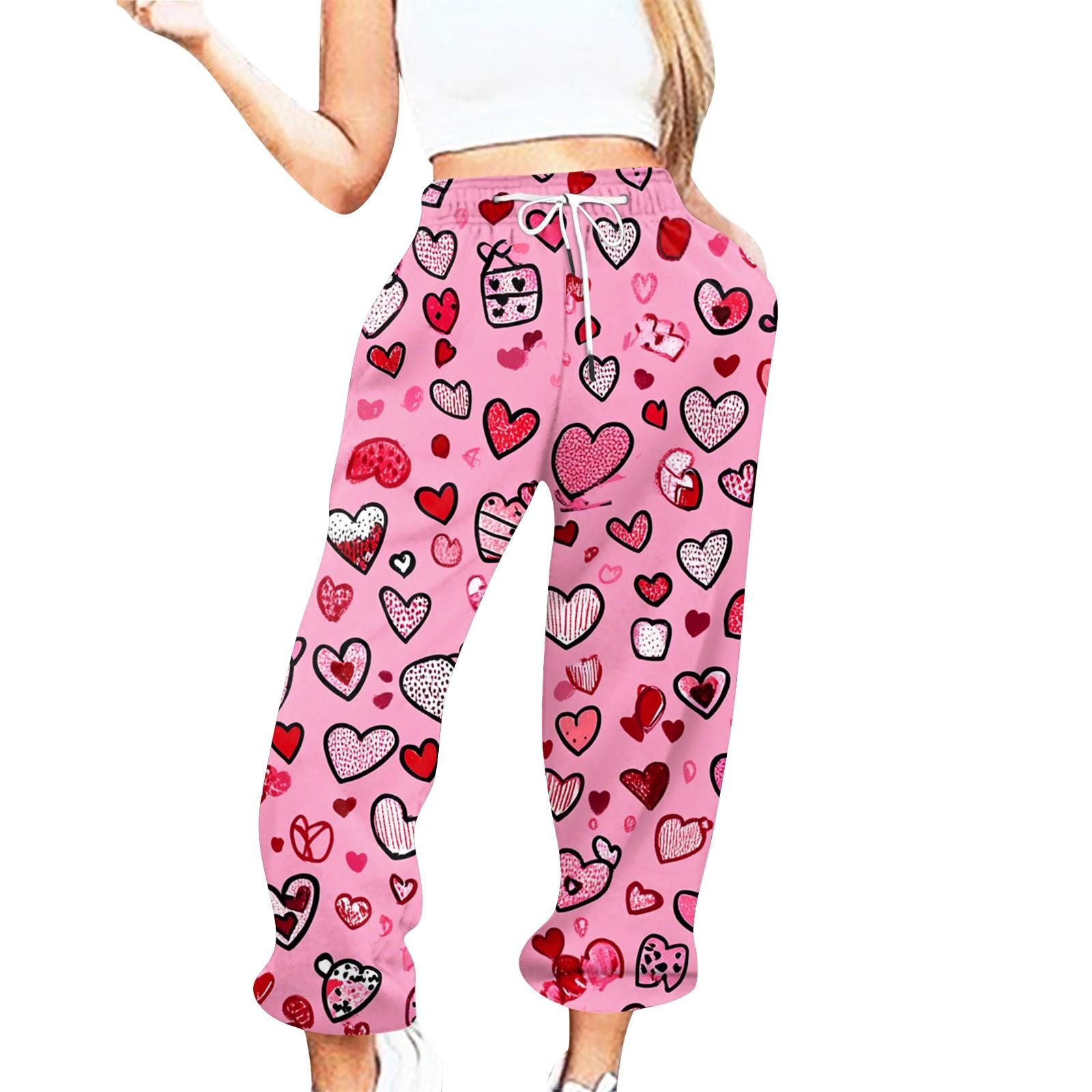 

Женские повседневные брюки с принтом ко Дню святого Валентина и эластичной талией на завязках M