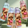 1PC Yorkshire Dog Holding Heart Print 750ml Color Plastic Sports Water Bottle Leakproof Flip Straw Lid Suitable for Sports Office Home Use