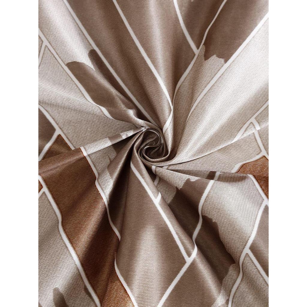 2 Pieces Geometrical Panel Eyelet Polyester Curtains  Brown, Eyelet