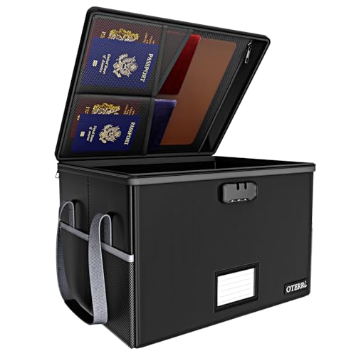 Oterri Fireproof Storage Box, Document Storage Box, Fireproof Case, Large Capacity 35L, Fireproof Temperature 1200°C, Password Lock, Foldable, Holds A